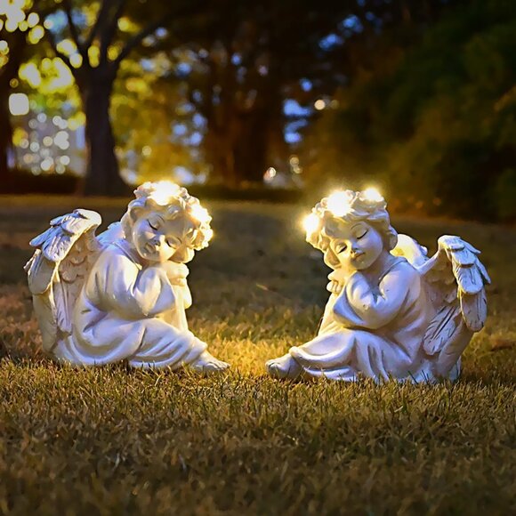 New Angel Statue Garden Decor Solar Light-Up Figurine Memorial Sculpture Outdoor - Picture 1 of 6